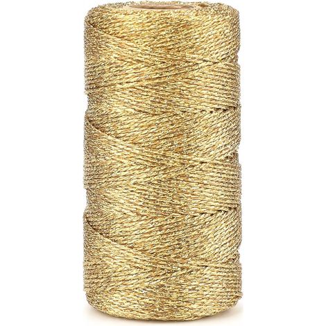 Cordon métallique doré de Noël, 100 m, fil ciré, 1,5 mm, corde artisanale pour bijoux, décorations de Noël, emballage cadeau, non élastique (1/5)