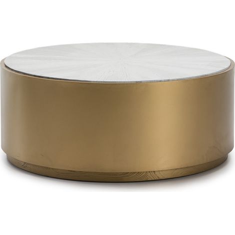 Table basse ronde bois blanc et métal doré D 100 cm (1/2)