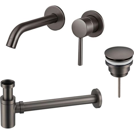 FugaFlow Eccelente Sobrado Slim Slim Kit mitigeur lavabo - robinet encastrable - bonde clic clac - siphon design bas - PVD Gunmetal (1/4)