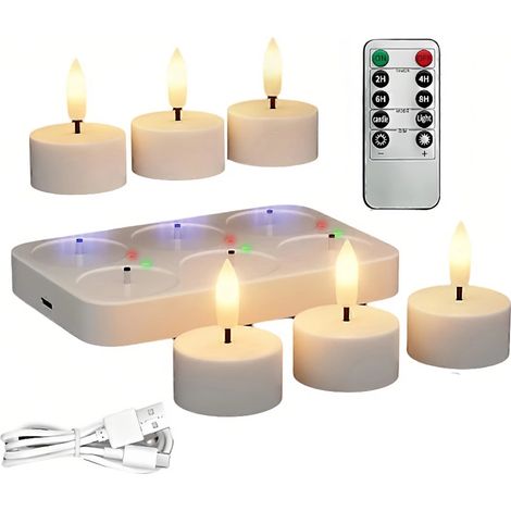Wiederaufladbare Weihnachtskerzen, 6er-Pack LED-Kerzen ohne Flamme mit Fernbedienung und Timer, batteriebetriebene Dekorationslichter