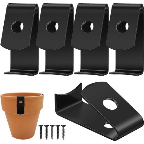 Lot de 5 crochets de suspension pour pots de fleurs, crochets métalliques pour plantes, crochets muraux pour pots en terre cuite, crochets pour pots en terre cuite à fixer au mur avec vis (1/2)