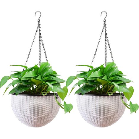 Pots de fleurs à suspendre pour l'extérieur, avec chaîne, en fibre de coco, grand volume, (2 x blanc 20 cm) (1/5)