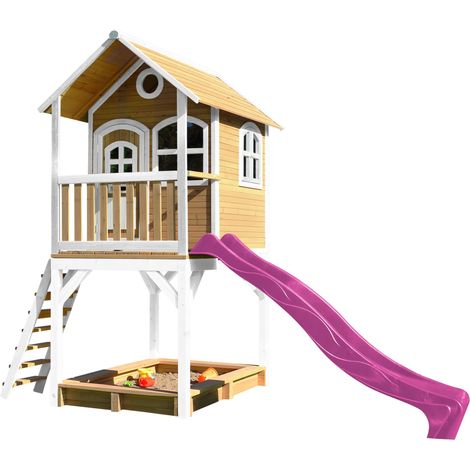Axi Sarah Maison Enfant Avec Bac À Sable & Toboggan Rose  Aire De Jeux Pour L'Extérieur En Marron & Blanc  Maisonnette / Cabane De Jeu En Bois Fsc