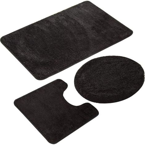 3-teiliges Badematten-Set, rutschfest, schnelltrocknend, weich, komfortabel und saugfähig (schwarz) (1/5)