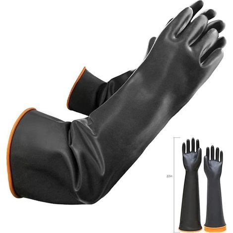 Par de guantes resistentes a productos químicos - Goma larga - Látex impermeable de seguridad - Resistentes a ácidos fuertes, álcalis y aceites - Antideslizantes (1/5)