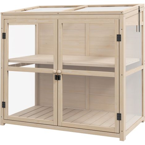 Serre de jardinage en bois, serre à deux étages avec double porte et fenêtre de toit, étanche au vent, naturelle, 103x61x103cm (1/5)