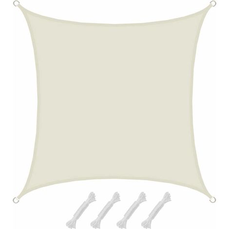 Voile d'ombrage carrée ACKERMAN 3x3 m en polyester beige, pour terrasse et jardin (1/5)