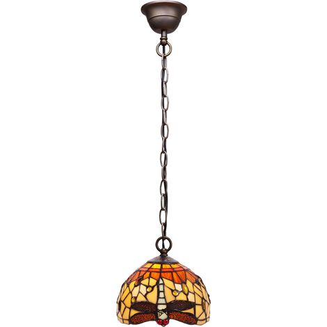 Lampe à suspension de plafond de plus petit diamètre 20 cm avec chaîne Tiffany Belle Amber Series