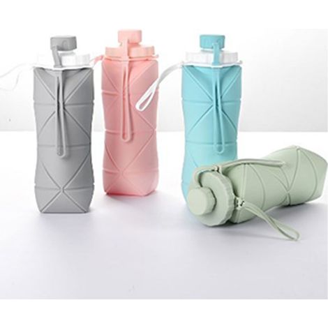 Gourde pliable 600 ml en silicone alimentaire à large ouverture, idéale pour les enfants, le camping, les voyages et le sport (rose). (1/5)
