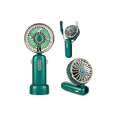 Ventilateur de plafond portable rechargeable grand format, vert foncé, sans fil, pliable, créatif, à retourner, compact, capacité élevée, pales douces, usage intérieur/extérieur (1/5)