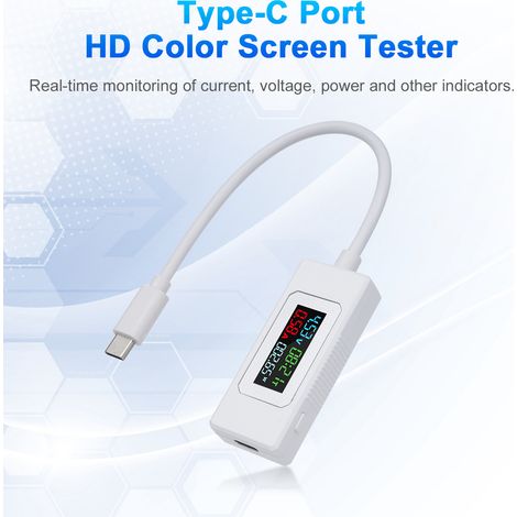 Testeur de tension USB-C, multimètre Type-C tension et courant 4-30V 0-6.5A 195W, voltmètre chargeur USB Type-C avec écran LCD couleur (1/5)