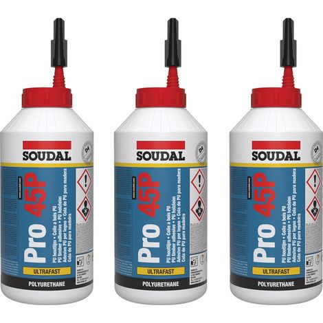 3x Soudal PRO 45P PU Holzleim D4 wasserfest Holzkleber Fenster Türen 750g (1/2)