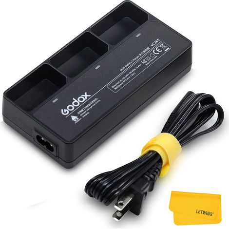 VC26T Triple Kit Chargeur de Batterie, pour VB26B Batterie Lithium VB30 VB18 WB100 Battery Chargeur, Pour V1 V1 Pro V100 AD100Pro V860III V850III MF-R76 Flash Battery (1/5)