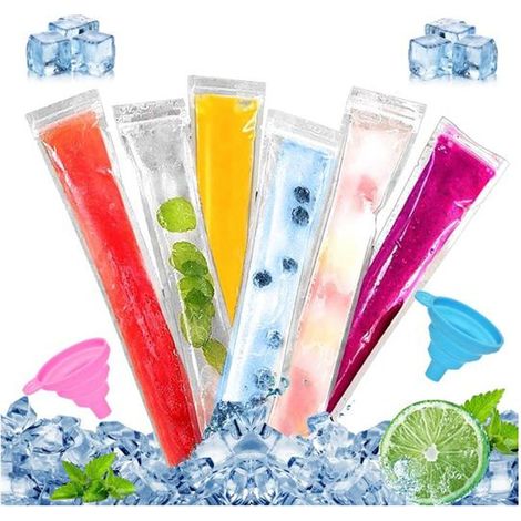 Lot de 200 sacs à glace à l\'eau, sans BPA, avec 2 entonnoirs, pour glace à l\'eau, avec sceau zippé, moules à glace transparents