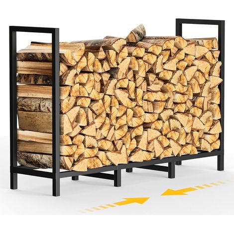 Range-bûches d'extérieur robuste de 1,2 m, étagère à bois de chauffage avec 8 pieds et empilable réglable, rangement de bois de chauffage résistant à la rouille pour jardin, abri de jardin (1/5)