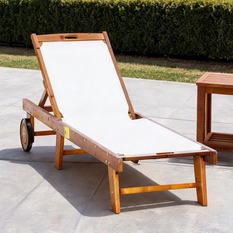 Transat coloris natur blanc en bois 198 x 55 x 88,5 cm (1/5)