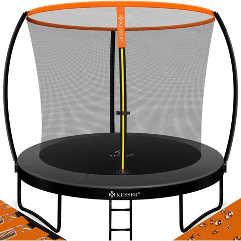 KESSER® trampolín trampolín de jardín  certificado TÜV Rheinland GS  hasta 150 kg  con red de seguridad  escalera  cubierta de bordes  Naranja / Antracita