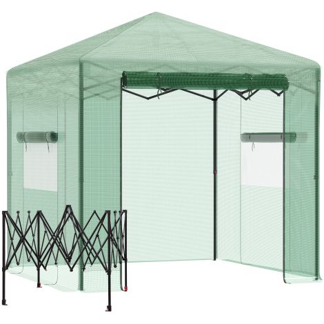 Serre/Culture de tomates avec porte et fenêtre enroulables, acier PE, vert foncé, 238 x 178 x 240 cm, pour une culture optimale des plantes sur site. (1/5)