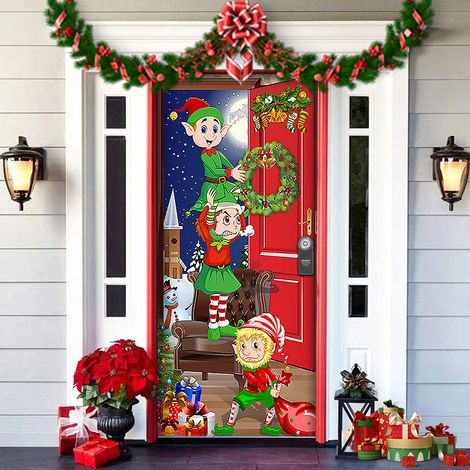 Décoration de Noël - Guirlande de porte de Noël - Chaussette festive - Bannière de Noël à suspendre à la porte - Décoration de Noël hivernale - 91 cm x 203 cm