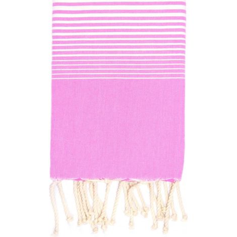 Fouta 100x200 Miami rose rayures blanches - 100% coton - franges