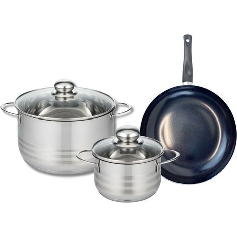 Ensemble de 1 Poêle de cuisson 24 cm et 2 faitouts 16 et 24 cm Elo Prima Brillant (1/5)