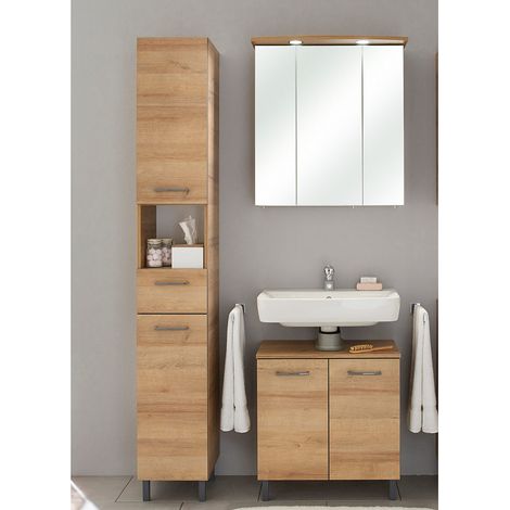 3-tlg. Badmöbel Kombi RECIFE-66 Spiegelschrank mit LED - B/H/T: 105/200/33cm (1/5)