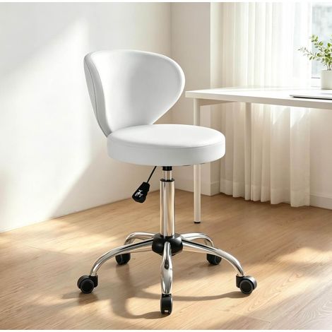 Taburete de salón giratorio 360° con respaldo, altura регулируable, blanco OKMYHOME (1/5)
