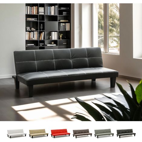 Modus Sofà – Canapé convertible 3 places clic-clac en similicuir noir – Dimensions 175 x 80 x 69 cm – Mécanisme clic-clac pratique – Design moderne (1/5)