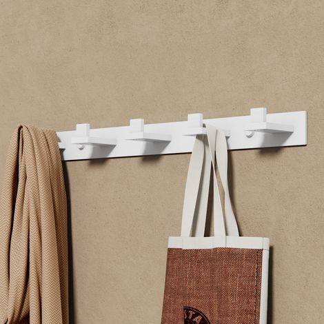doporro Kleiderhaken Wand Edelstahl, Garderobenhaken mit 5 Haken selbstklebend & ohne Bohren, stabile Hakenleiste für Jacken, Handtücher, Bad & Flur, modernes Design in Matt weiß Stalo-07 (1/5)