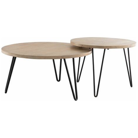 Tables basses gigognes rondes bois manguier massif et métal noir (lot de 2) VIBES (1/5)
