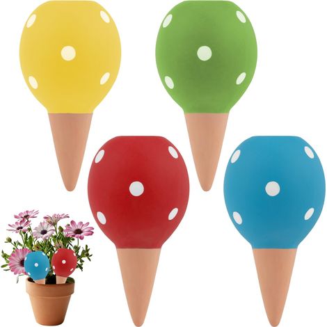 Lot de 4 pointes d’arrosage en terre cuite, dispositifs de pots à arrosage autonome pour vacances, système d’arrosage à libération lente maintenant l’humidité continue, forme boule petite, fournitures (1/5)