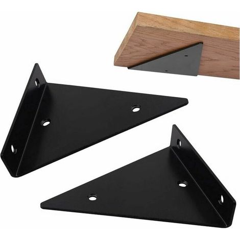 2-piece wall shelf brackets, metal supports, shelf extension brackets, corner brackets, wall brackets for hanging glass/wood shelves, 140 x 130 mm, black (1/5)