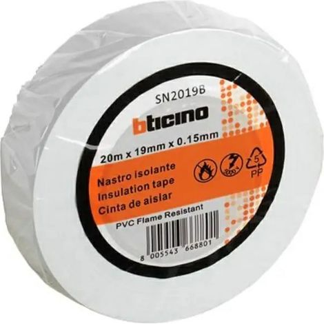 Nastro isolante PVC bianco 15mm x 20m - rotolo autoestinguente