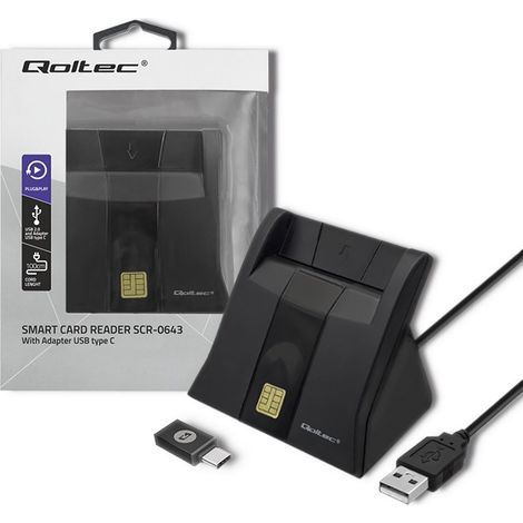 Lettore di carte d'identità con chip intelligente Qoltec SCR-0643  Adattatore USB 2.0 + USB-C (1/5)