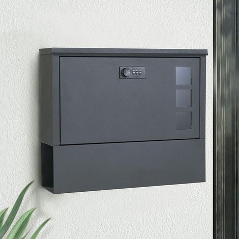 Boîte aux Lettres avec Serrure à Combinaison - Boîte aux Lettres Murale Anthracite avec Compartiment à Journaux en Acier Inoxydable, Moderne avec Fenêtre Verrouillable (1/5)