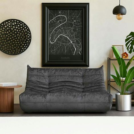 Canapé 2 places gris sombre tissu plissé 145 cm ARVEN (1/5)