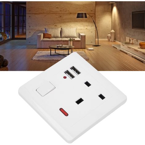 Wandsteckdose mit 2 USB-Anschlüssen – Weißes PC-Gehäuse – Modell 13A – Abmessungen 86 x 86 x 35 mm (1/5)