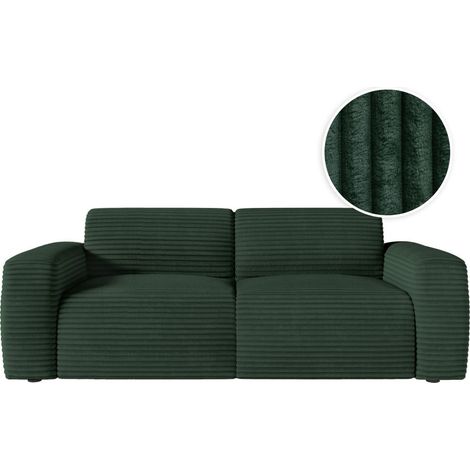 Canapé PACO convertible 3 places couchage quotidien 140x190cm matelas 13cm velours côtelé vert foncé
