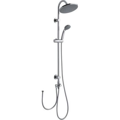 Blanc Habitat – Colonne de douche sans robinetterie – Finition chromée – Pomme de tête ronde 220 mm – Douchette monojet anticalcaire – Flexible 1,50 m (1/2)