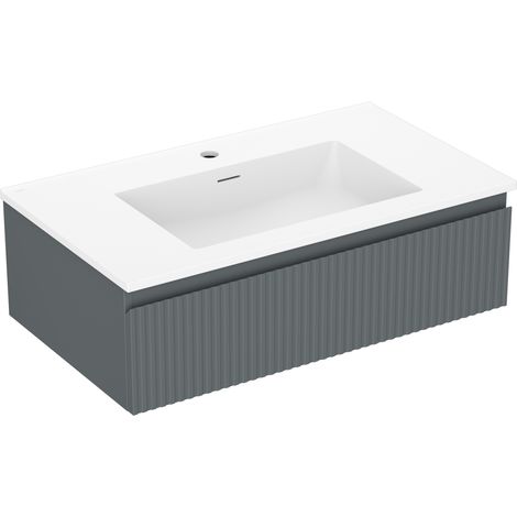 Mexen Rivel Badezimmerschrank 80 cm mit Waschbecken Otis, 1 Schublade, gerillt, Grafit matt/weiß matt - 91A20-08023-1-BF66-W18M (1/5)