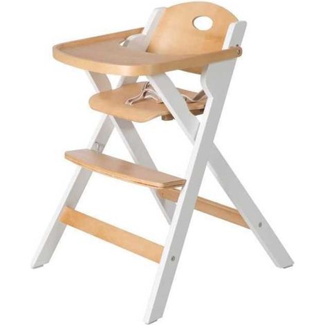 Chaise haute pliable - ROBA - FOLD UP SMART - Plateau repas + harnais de sécurité - Bois / Blanc