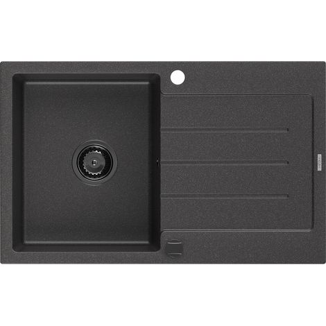 Mexen Bruno lavello in granito 1 vasca con sgocciolatoio 795 x 495 mm, nero maculato, sifone nero - 6513791010-76-B (1/5)