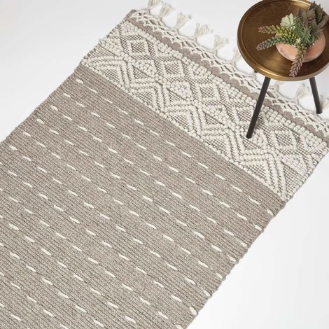HOMESCAPES Patna Beige & Natural Kilim Wool Rug 120 x 170 cm