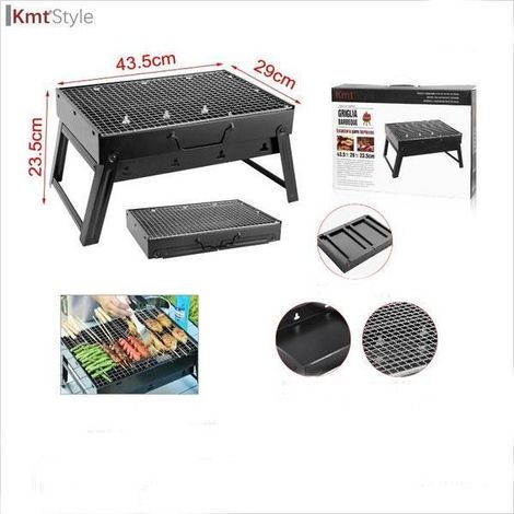 barbacoa carbon con maletin plegable de sobremesa con rejilla 23x43x29 cms kmtstyle