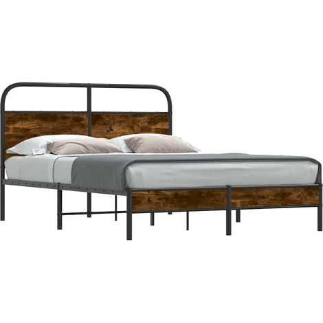 Lit double  Lit adulte  Cadre de lit sans matelas 140x190 cm chêne fumé bois ingénierie (1/5)