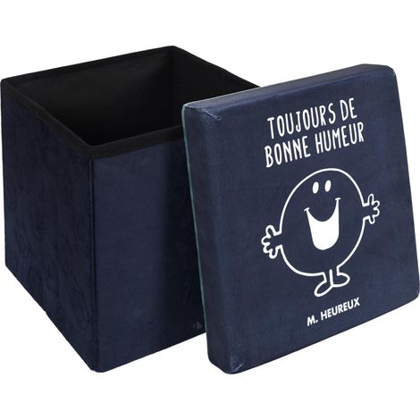 Pouf pliable 100% polyester 30x30x30 cm MONSIEUR MADAME Monsieur Heureux bleu marine (1/5)