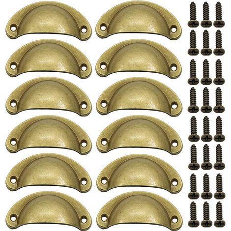 12 Poignées Vintage Coquille pour Tiroir Armoire Cuisine - Bouton Demi-Lune Alliage Fer-Nickel 8,1x3,5 cm Bronze Jaune - Poignée Meuble et Porte Placard (1/5)