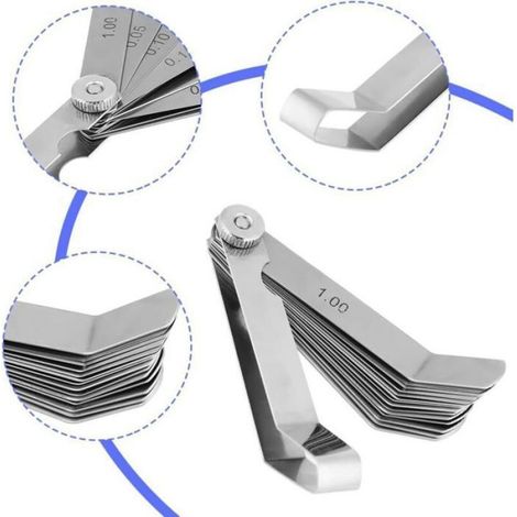 Jeu de cales d'épaisseur - - 16 lames pliables - Lames métalliques précises - Métrique/impérial - Mesure courbe et plat (1/4)