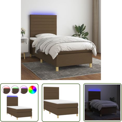 The Living Store Sommier à lattes de lit et matelas et LED Marron foncé 90x190cm - Sommier Tapissier - Lit Plateforme - Lit Avec Led - Matelas À Ressorts Ensachés - Têted Lit Ajustable (1/5)