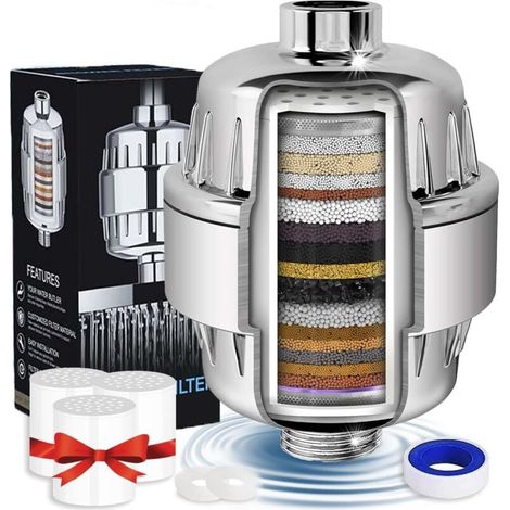 20-Stage Shower Head Filter with 3 Replaceable Cartridges, High Efficiency Shower Water Filter to Remove Chlorine and Fluoride, MUMU Shower Head Filter (1/4)